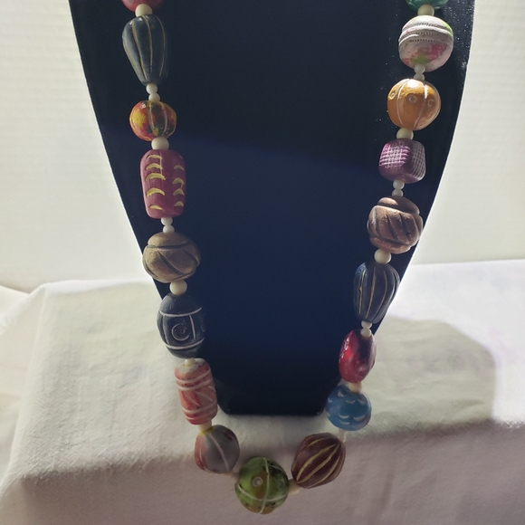 Beautiful Chunky, big and fun handmade BOHO Ceramic Clay Necklace - Picture 4 of 5